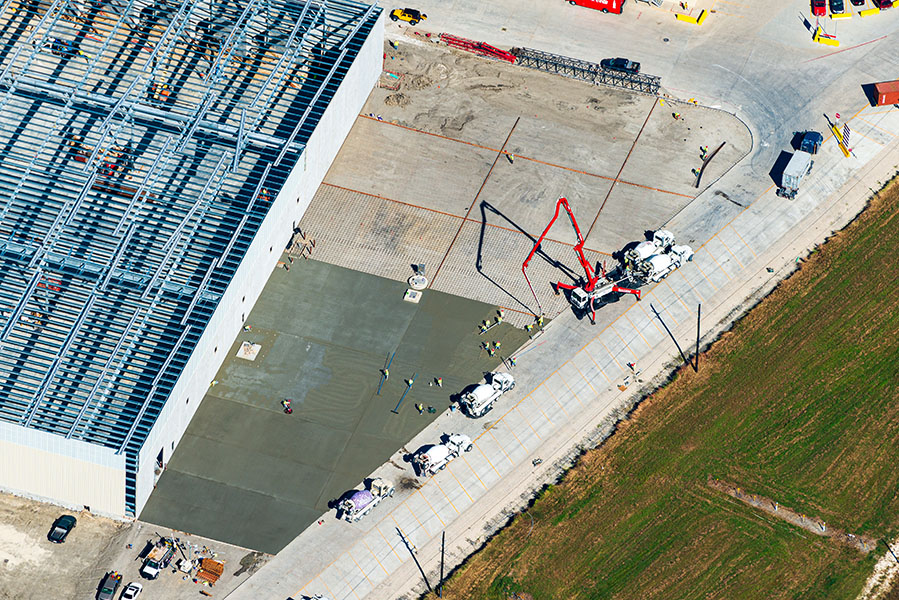 Drone aerial photo of construction progress near Houston, Texas