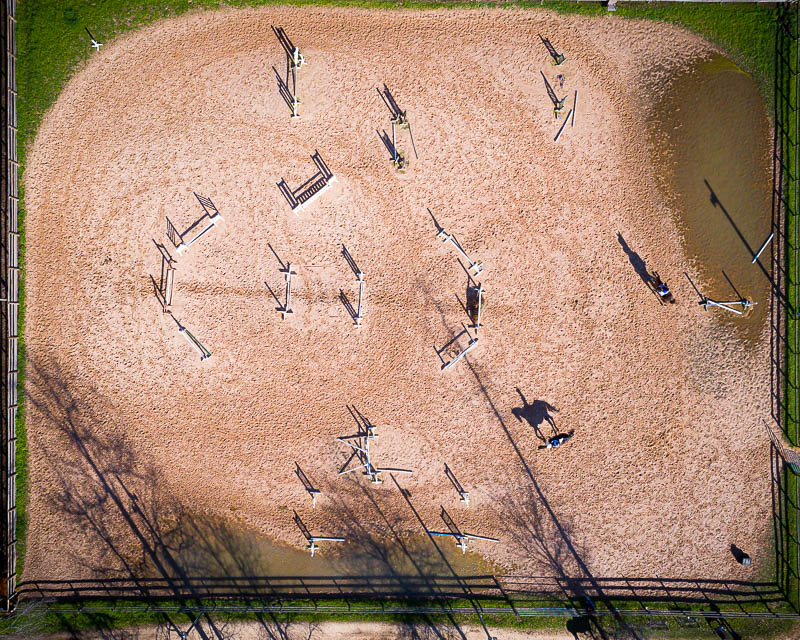 Custom drone aerial photography of riding arena near Houston Texas.