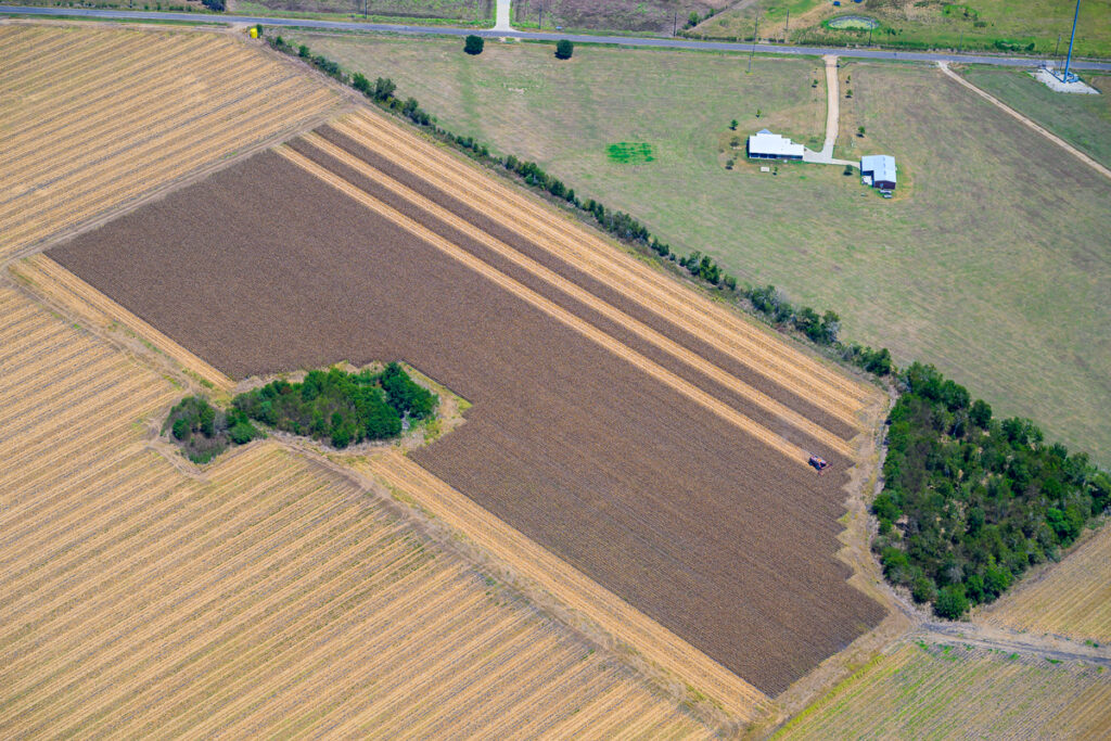 Aerial photography of agriculture near Houston, Texas.